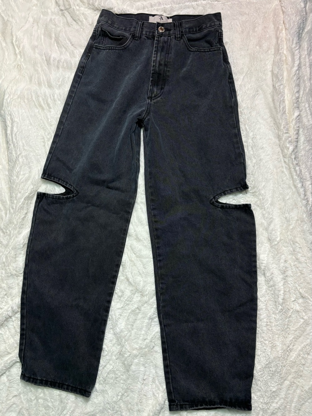 Flying Angel Black Cutout Barrel Jeans Size 27 Nordstrom Y2K Knee cut out